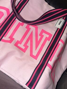 PINK Victoria's Secret Canvas Logo Tote Bag in Light Pink & Hot Pink